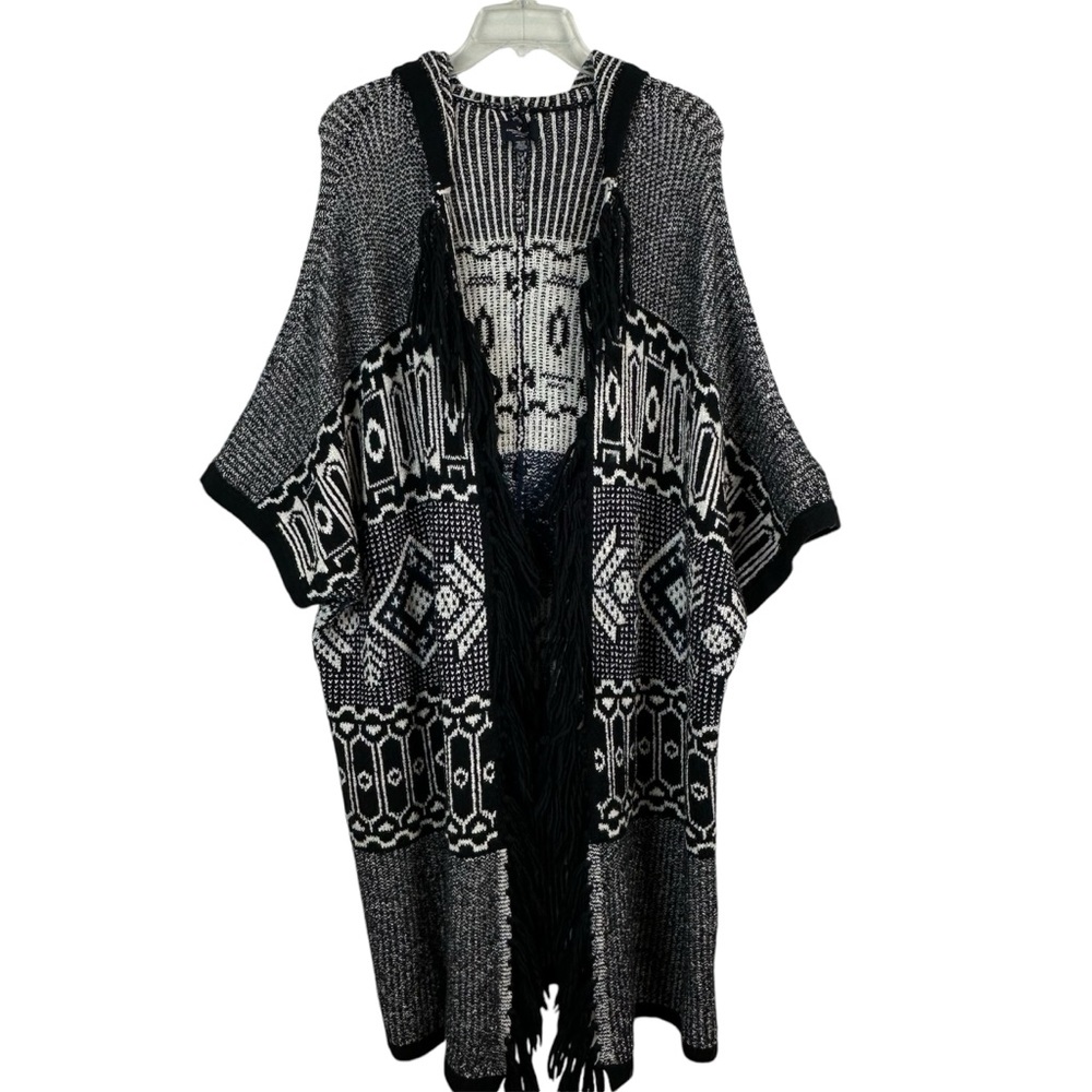 American Eagle Southwestern Fringe Oversized Open Front Cardigan Sweater OSFM